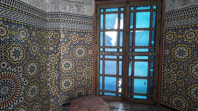 Wall design mosaic arabic islamic motif pattern authentic Morocco riad
