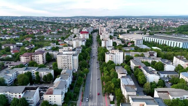 Drone aerial view of Iasi city from Romania above Soseaua Nicolina street