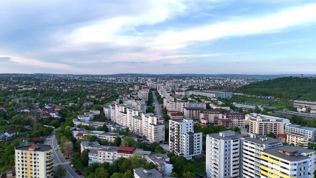 Drone aerial view of Iasi city from Romania advancing from CUG area to Nicolina area