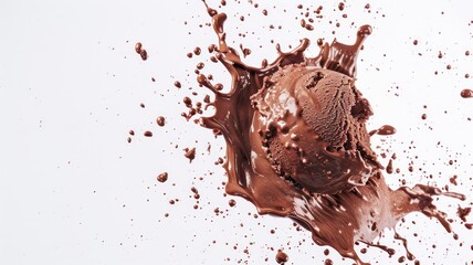 Chocolate ice cream explosion overhead shot, World Chocolate Day concept. Sweet chocolates perfect...