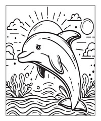 Fototapeta premium Cute dolphin coloring book for children cartoon coloring page. coloring book. Generative AI
