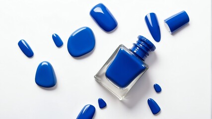 bottle of blue nail polish on plain white background from Generative AI
