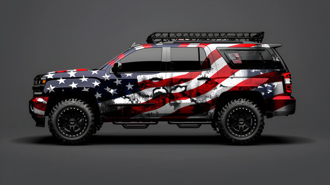 American flag truck wrap design vector illustration, generative Ai