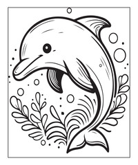 Naklejka premium Cute dolphin coloring book for children cartoon coloring page. coloring book. Generative AI