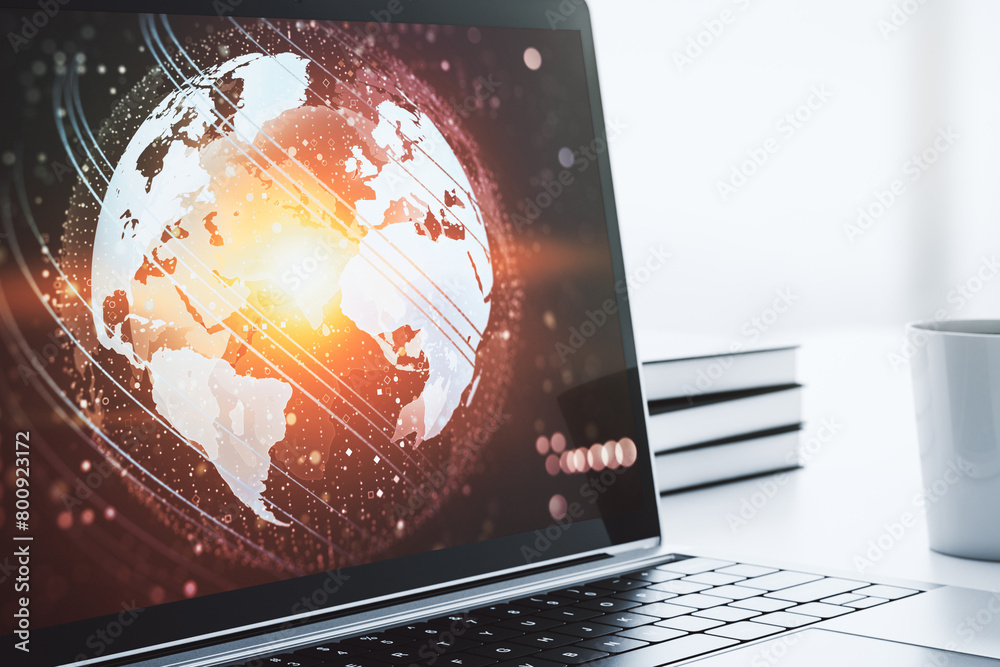 Leinwandbilder computer monitor with abstract creative digital world map, globalization concept. 3d rendering