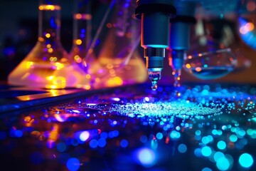 Laboratory Microscope Illuminating Specimens with Glowing Lights

