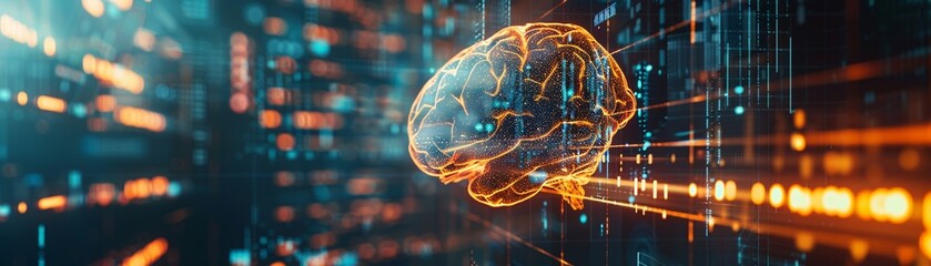 Brain computer interfaces enabling direct thought controlled trading, representing the potential for a seamless integration of humans and technology in finance , golden