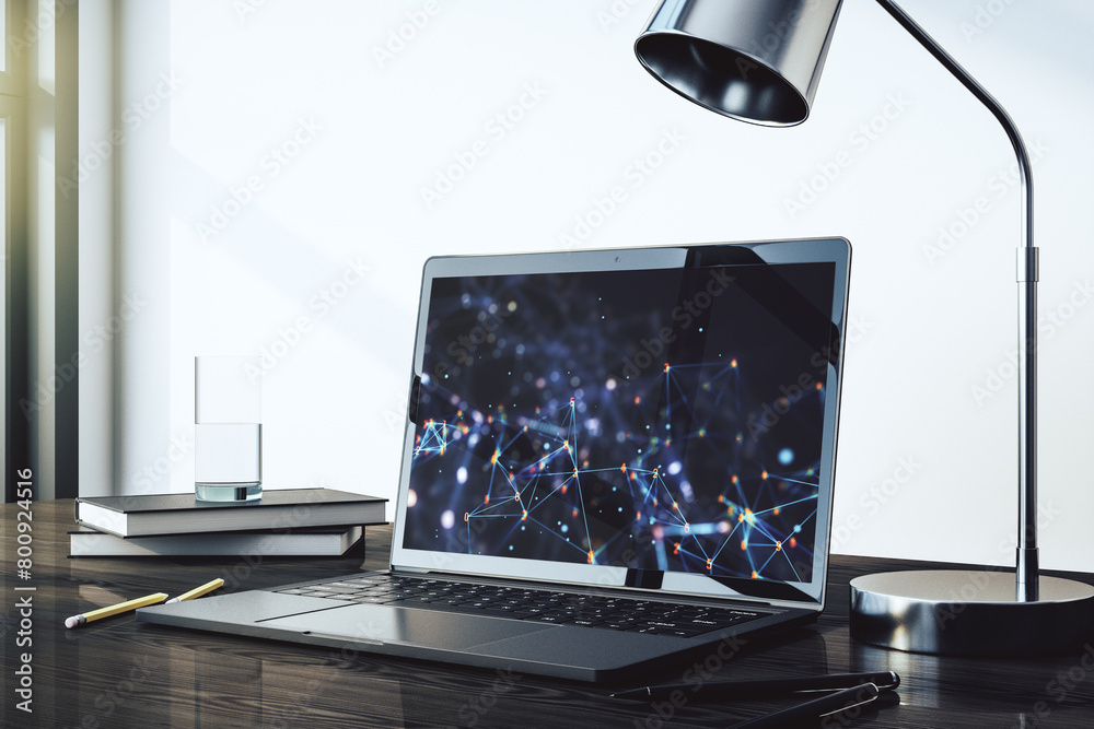 Aufkleber Creative concept of wireless technology on modern laptop screen. Big data and database concept. 3D Rendering