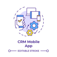 Fototapeta premium CRM mobile app multi color concept icon. Business manage, communication processes. Round shape line illustration. Abstract idea. Graphic design. Easy to use in infographic, presentation