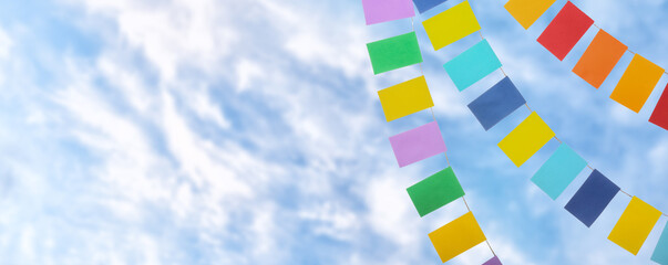Colorful flags for Festa Junina on white background