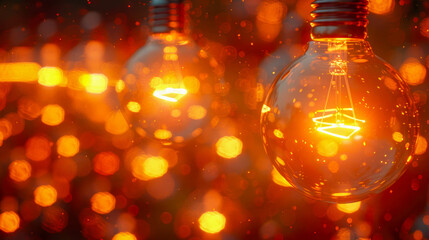 Incandescent light bulb on dark background with bokeh effect