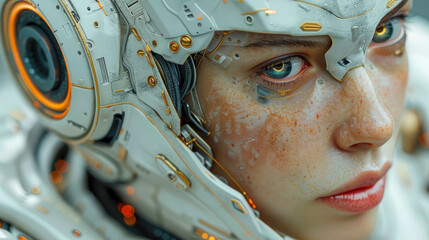 Close up portrait of a futuristic female robot
