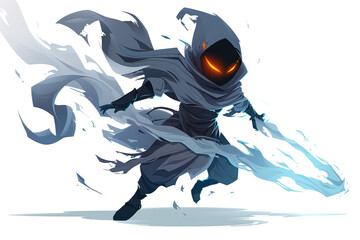 Phase-Shifting Phantom A warrior able to shift between dimensions, leaving a ghostly trail on the white backdrop.