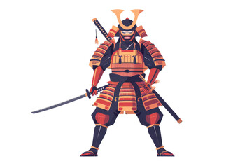 Samurai warrior: A Japanese samurai in elegant armor, holding a katana, on a minimalist white setting.