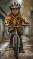 Little girl riding bicycle outdoors Stock Photo