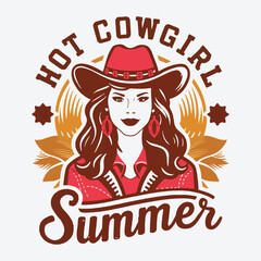 Hot Cowgirl Summer Vintage Western Cowgirl T-Shirt Design
