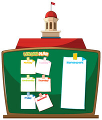 Colorful classroom board with lesson plan notes