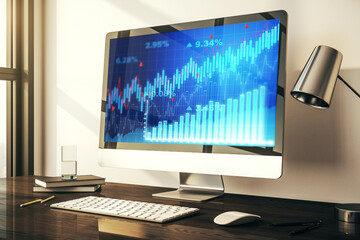 Fototapeta premium Abstract creative financial diagram on modern computer monitor, banking and accounting concept. 3D Rendering