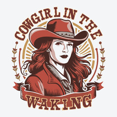 Cowgirl in The Waking Vintage Western Cowgirl T-Shirt Design