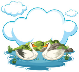 Two ducks floating on water with clouds above