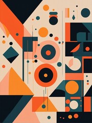 Energetic and colorful geometric artwork with a retro-modern vibe, featuring various abstract shapes and forms
