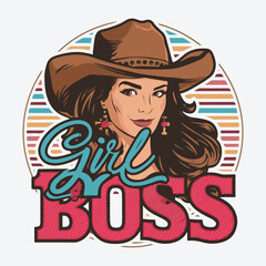 Girl Boss Vintage Western Cowgirl T-Shirt Design