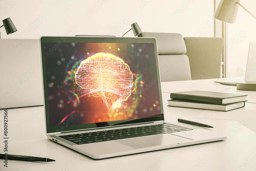Leinwandbilder modern computer monitor with creative artificial intelligence symbol. neural networks and machine le