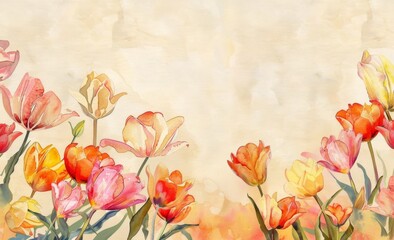watercolor painting of tulips on a cream background