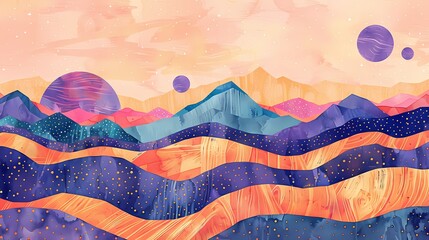 Purple night mountains illustration poster background