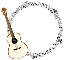 Guitar encircled by a flowing musical notation.