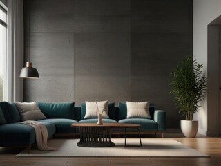 Modern home interior background wall mock up 3d render