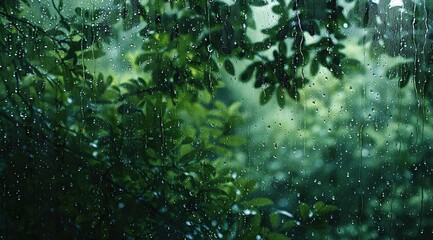 raindrops on a window with a blurry background
