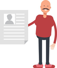Bald Man Character Holding Job Application Document
