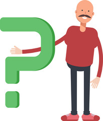 Bald Man Character and Question Mark
