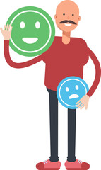 Bald Man Character and Emoticon Sign
