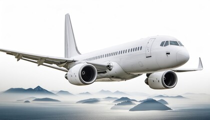 Obraz premium Modern passenger airliner during flight, isolated on white background, side view 