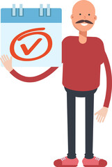 Bald Man Character and Check Mark Sign
