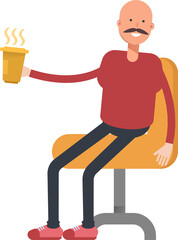 Bald Man Character Drinking Coffee
