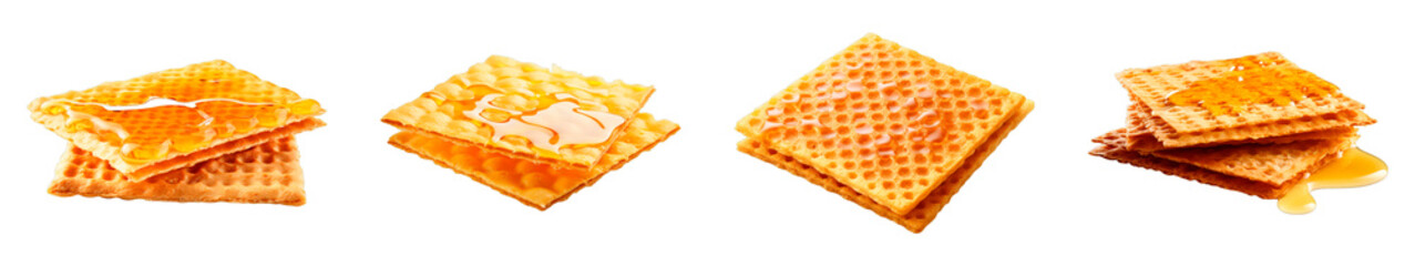 Collection of Honey Cracker isolated on transparent png background. Generative ai