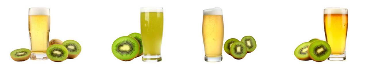 Collection of Kiwi Beer isolated on transparent png background. Generative ai
