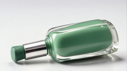 bottle of green nail polish on plain white background from Generative AI