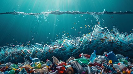 A powerful depiction of excessive plastic waste submerged in ocean waters, highlighting the urgent environmental issue of marine pollution