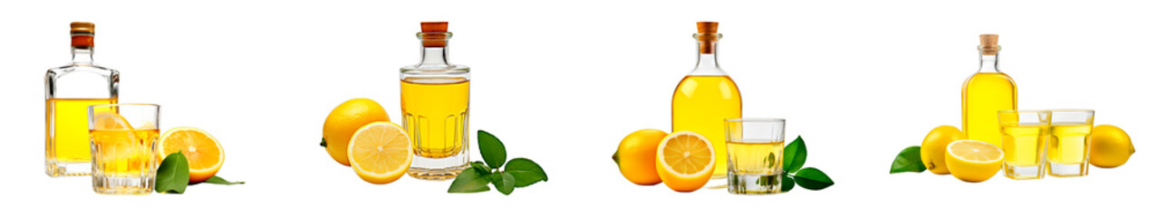 Collection of Lemon Rum isolated on transparent png background. Generative ai