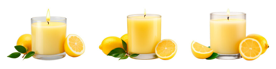 Collection of Lemon Scented Candle isolated on transparent png background. Generative ai