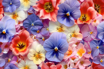 Seamless Pattern of spring pansies flowers