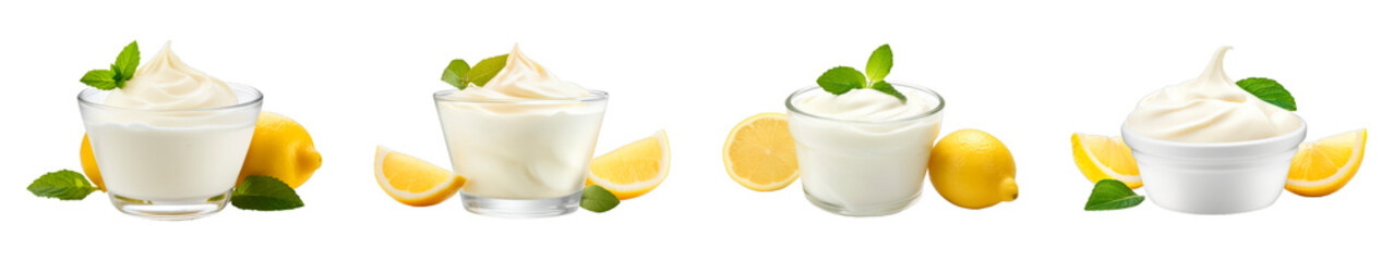 Collection of Lemon Yogurt isolated on transparent png background. Generative ai