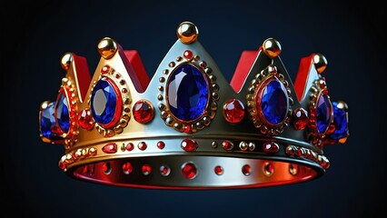 A crown with sapphire and red velvet isolated on white and gray  background 
