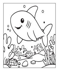 Obraz premium Cute Shark Coloring Page. black and white vector illustration for coloring book, Generative AI