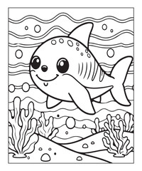 Obraz premium Cute Shark Coloring Page. black and white vector illustration for coloring book, Generative AI