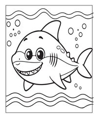 Obraz premium Cute Shark Coloring Page. black and white vector illustration for coloring book, Generative AI